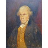 19th century British School, portrait of John Watt, oil on card laid on panel, indistinctly signed