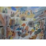 Shmuel Katz (Israeli, 1926-2010), a townscape scene, watercolour, signed lower right, H.53cm W.74cm