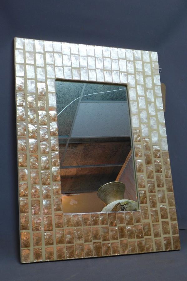 A Contemporary mother of pearl set wall mirror, 80 x 60cm