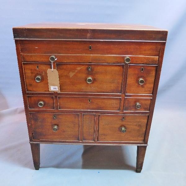 A Regency mahogany campaign dressing chest, with hinged lid enclosing mirror, above brush slide, - Bild 2 aus 6