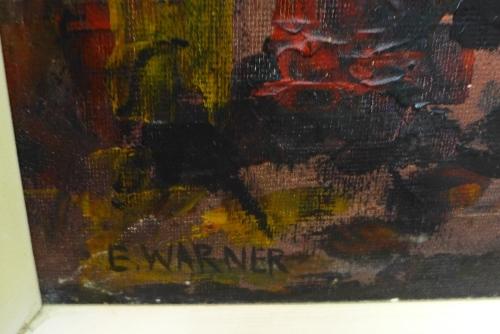 E. Warner, Abstract Composition, oil on canvas, signed lower left, 54 x 32cm - Image 2 of 2