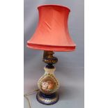 A 19th century Sevres porcelain table lamp, hand painted with flowers, signed A. Renzi, H.48cm