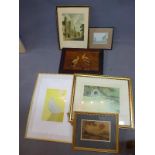A collection of prints and pictures, to include a print after William Russel of women preparing to
