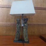 A Contemporary table lamp in the form of two Chinese figures