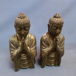 A pair of gilt painted resin figures of praying Buddha, H.39cm (2)