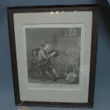 An original Hogarth engraving, self portrait of the artist at his easel, 43 x 37cm