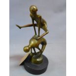 A 20th century bronze study of two gymnasts, H.34cm