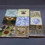 A collection of nine ceramic tiles to include Minton, Art Nouveau and Persian examples