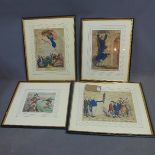 A collection of four 19th century engravings of animated political scenes, various sizes
