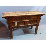 A 20th century Chinese hardwood console table, with three drawers, H.84 W.141 D.52cm