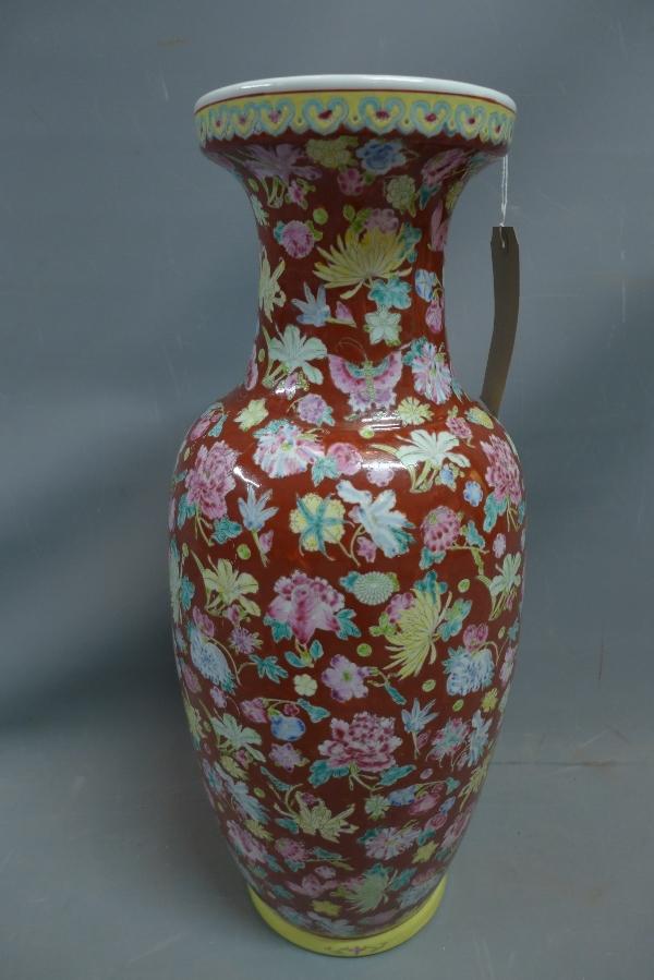 A late 19th / early 20th century Chinese famille verte porcelain baluster vase decorated with
