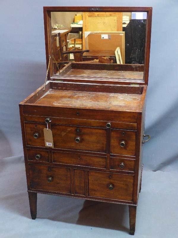 A Regency mahogany campaign dressing chest, with hinged lid enclosing mirror, above brush slide, - Bild 3 aus 6