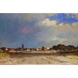 A 20th century oil on board, landscape scene, indistinctly signed, 39x59cm