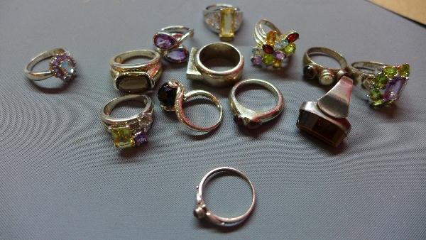 A collection of silver and semi-precious stone set rings, to include a Continental silver and