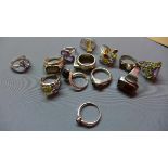 A collection of silver and semi-precious stone set rings, to include a Continental silver and