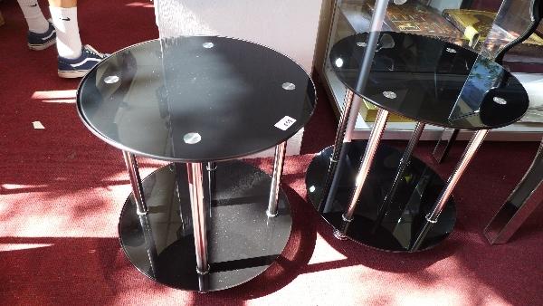 A pair of Contemporary two tier glass lamp tables