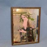 A pictorial mirror of an elegant ladiy picking flowers, 60 x 45cm