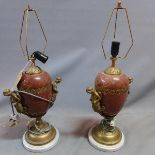 A pair of mid 20th century gilt metal and marble table lamps, H.40cm