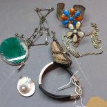 A collection of silver and white metal mounted jewellery, to include bracelets, a mother of pearl