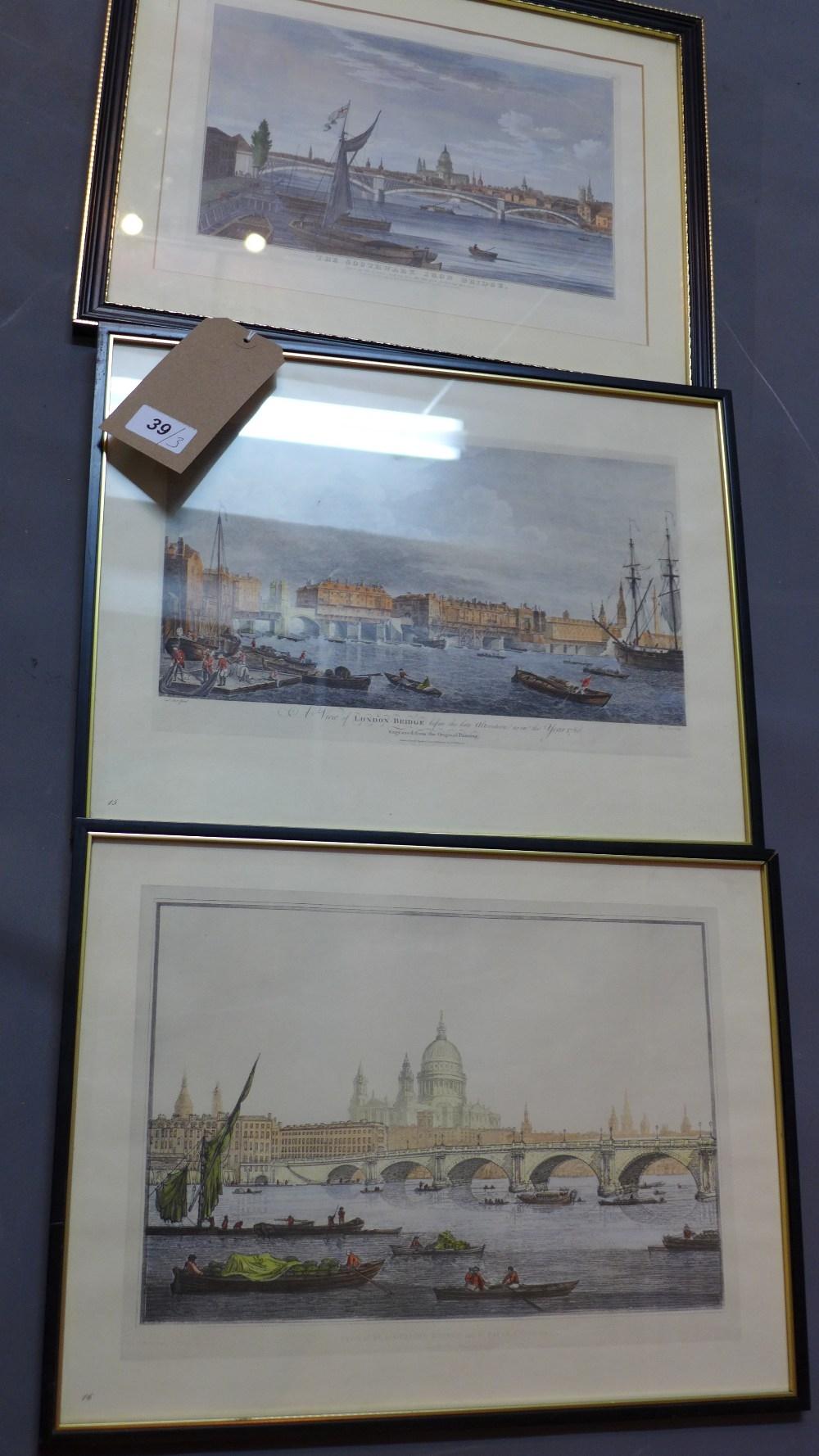 Three late 19th / early 20th century hand-coloured engravings of London, to include views of