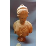 Withdrawn - A terracotta bust of a Classical lady, raised on socle base, H.154cm