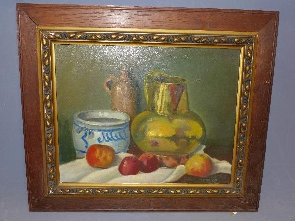 Mid 20th century Continental school, Still Life, oil on board, signed 'Mertens' and dated 1952 lower