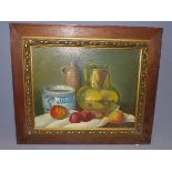 Mid 20th century Continental school, Still Life, oil on board, signed 'Mertens' and dated 1952 lower