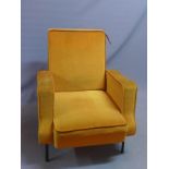 A mid 20th century armchair, with golden velour upholstery
