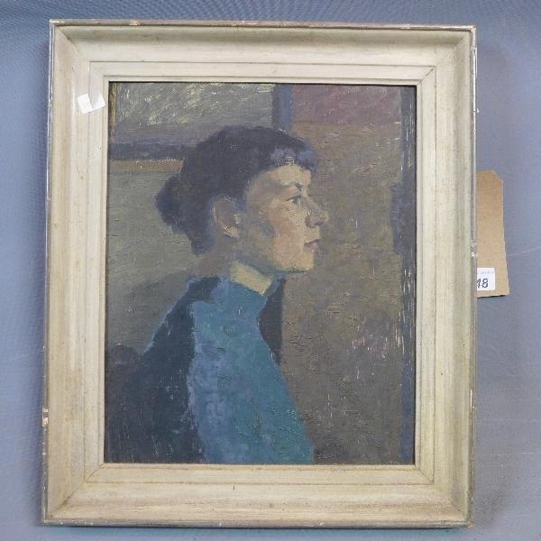 Barbara Lilley, portrait study of a lady, oil on board, H.32 W.35cm