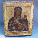 A Russian icon, The Mother of God of Smolensk, tempera on wooden panel, 32 x 27cm