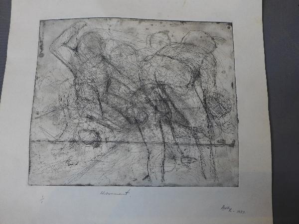 Aris Raissis (Egyptian, b.1962), 'Movement', etching, 1/1, signed and dated 1983 in pencil to