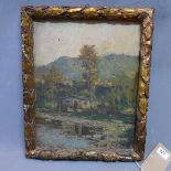 Early 20th century Italian school, A Cottage by a Lake in Mountainous Landscape, oil on board,