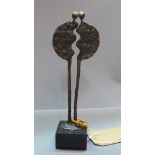 After Alberto Giacometti, 'Related', abstract figural study, bronze, on marble base, H.25cm