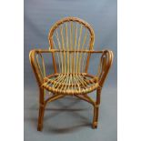 A bamboo and wicker armchair