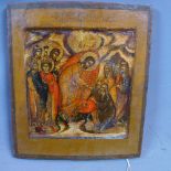A Russian icon depicting Jesus in a mandorla flanked by devotees and kings, tempera on wooden panel,