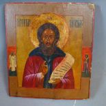 A Russian icon, Christ Pantocrator, tempera on wooden panel, 35 x 31cm