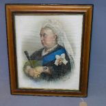 A coloured print of Queen Victoria, signed, framed and glazed, 58 x 49cm