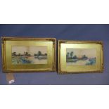 Frederick Gordon Fraser, a pair of watercolours, landscape scenes of Suffolk, in gilt frames, 18 x