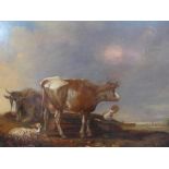 In the manner of Govert Dircksz Camphuysen, A young boy with cows and a sheep, oil on canvas, 50 x
