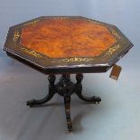 A late 19th century French ebonized occasional table, with burr walnut and boxwood inlay, raised