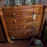 A Victorian mahogany chest of two short over three long drawers, raised on turned legs, H.130 W.