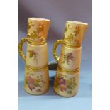 Two early 20th century Royal Worcester blush ivory porcelain jugs, with floral decoration, H.20cm