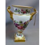 A 19th century Coalport porcelain vase, with hand-painted floral decoration, having gilt twin