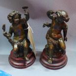 A pair of early 20th century bronze figures, signed Boucher, raised on marble bases, H.20cm