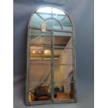 An arch top garden mirror, with gate front, 130x65cm