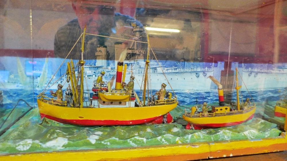 Four mid 20th century scratch built boats, having painted backdrops, in glazed and painted wooden - Bild 2 aus 2