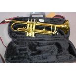 A Jupiter brass trumpet, with original travel case