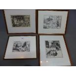 Robert Ball (1918-2008), Four etching titled 'glass cutting, 'Sunday morning', 'the quarry', 'road