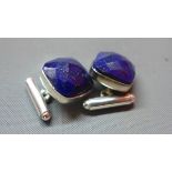 A pair of lapis lazuli and white metal cufflinks, stamped 925