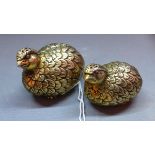 Two silver brass Gucci quail salt and pepper shakers, marked Gucci, Made in Italy to base, L.7.